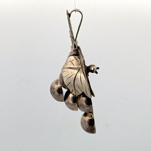 Estate Sterling Silver 925 Mexico Grape Cluster Leaf Brooch Pin, 31.4g, 63mm - Picture 4 of 8